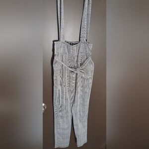 Black and White Plaid Jumpsuit with Belt